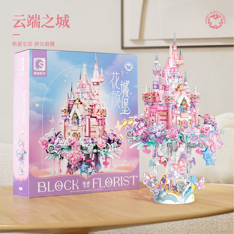 Senbao 611105 Huayan Castle With Lights Assembled Building Blocks Toy Girls Pink Gift Ornaments - Image 5